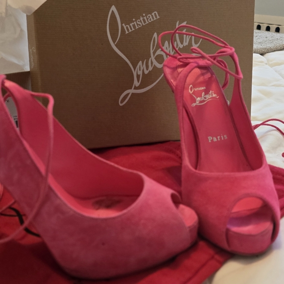 Christian Louboutin Pink Peep Toe Heels - Picture 1 of 11
